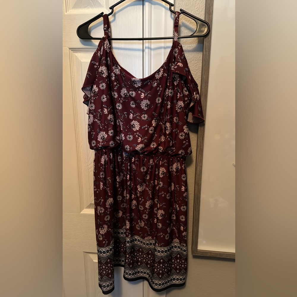 Large maroon floral dress
